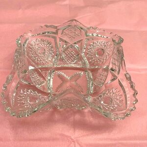 VTG Clear Indiana Square Cut Glass Dish with Curled Sides and Sawtooth Rim